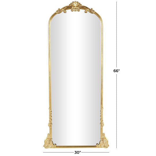 Metal Ornate Arched Baroque Floor Mirror, 66"