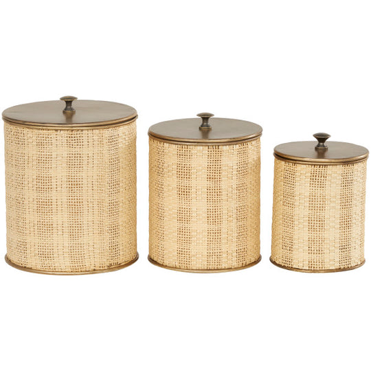 Metal Woven Decorative Jars Set with Gold Lids