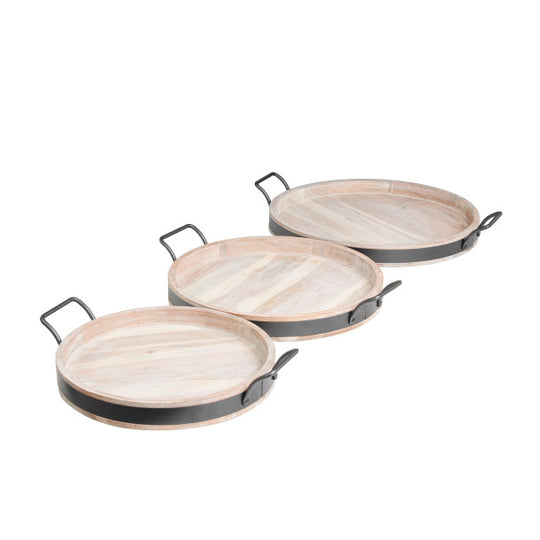 Mango Wood Nesting Tray Set with Metal Handles