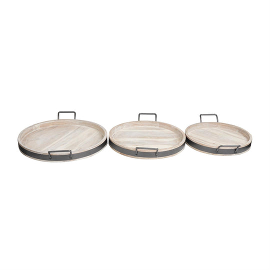 Mango Wood Nesting Tray Set with Metal Handles