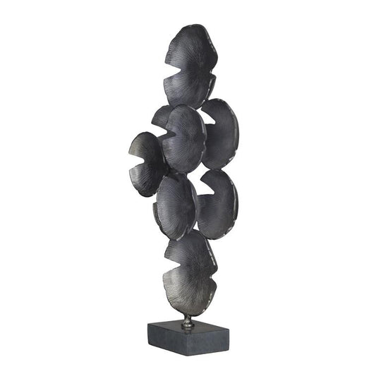 Vertical Layered Metal Lily Pads Sculpture with Black Base