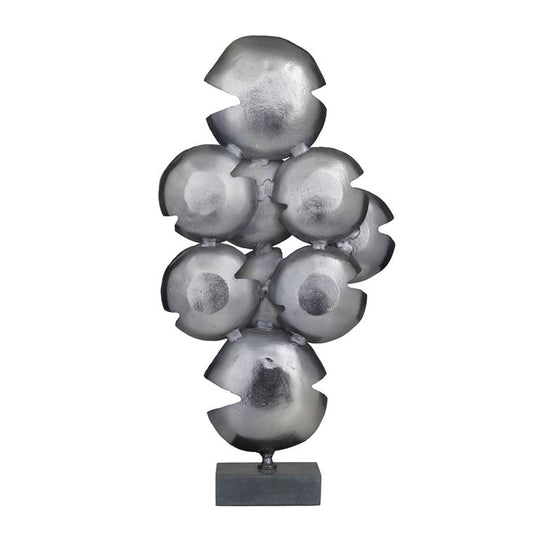 Vertical Layered Metal Lily Pads Sculpture with Black Base