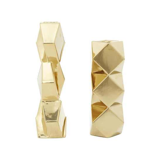 Hexagonal Faceted Metallic Vase Set