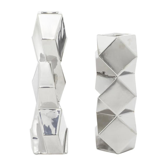 Hexagonal Faceted Metallic Vase Set