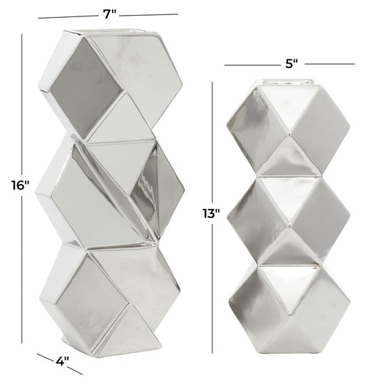 Hexagonal Faceted Metallic Vase Set