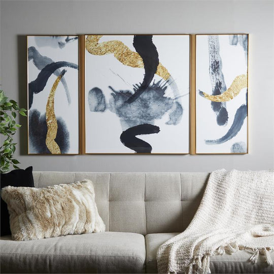 XL Splash Abstract Porcelain Wall Art with Gold Accents Set