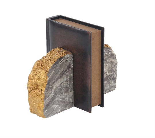 Geode Faux Marble Bookends Set with Gold Edges