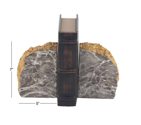 Geode Faux Marble Bookends Set with Gold Edges