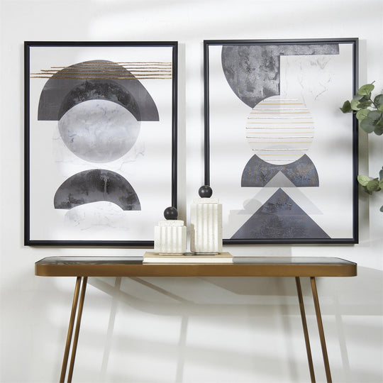 Mid Century Modern Geometric Wall Art with Gold Accents Set