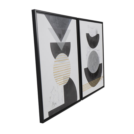 Mid Century Modern Geometric Wall Art with Gold Accents Set