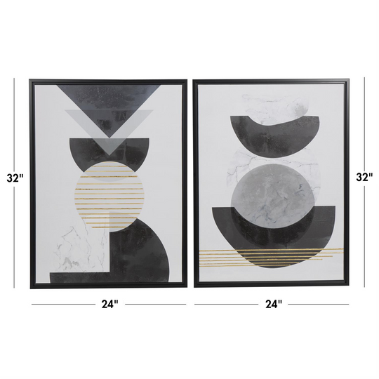 Mid Century Modern Geometric Wall Art with Gold Accents Set