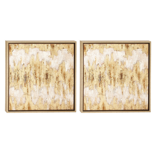 Gold Brushed Mixed Media Wall Art with Gold Frame Set