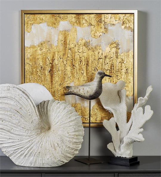 Gold Brushed Mixed Media Wall Art with Gold Frame Set