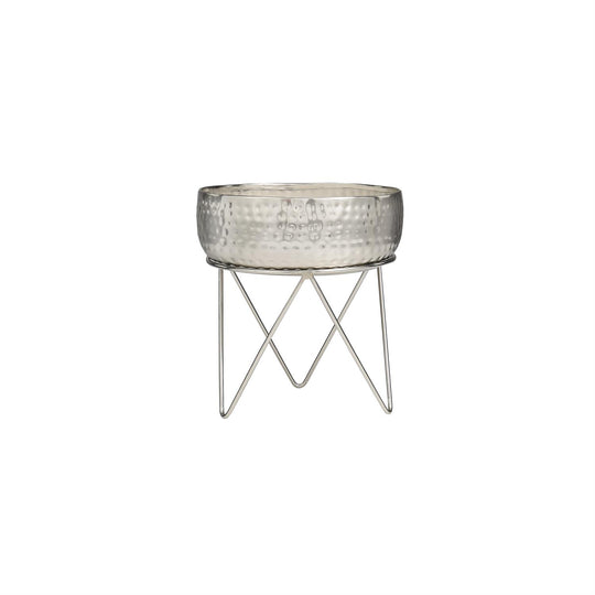 Tall 4 Wick Scented Candle in Hammered Metal Bowl on Stand, 70 oz