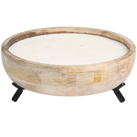 40 oz Scented 4 Wick Candle in Wood Bowl with Metal Stand