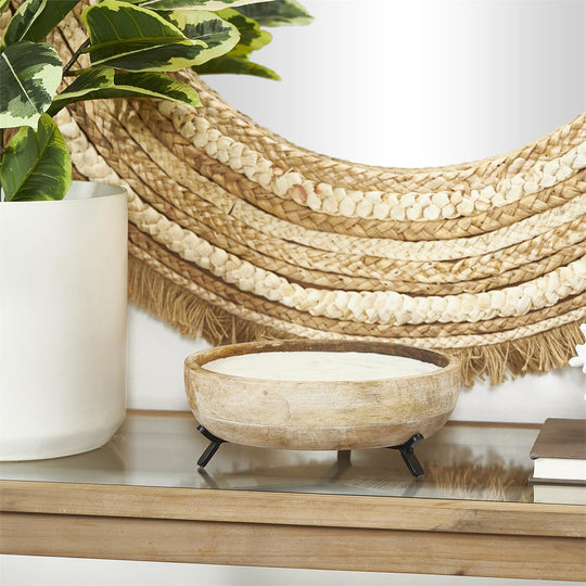 40 oz Scented 4 Wick Candle in Wood Bowl with Metal Stand