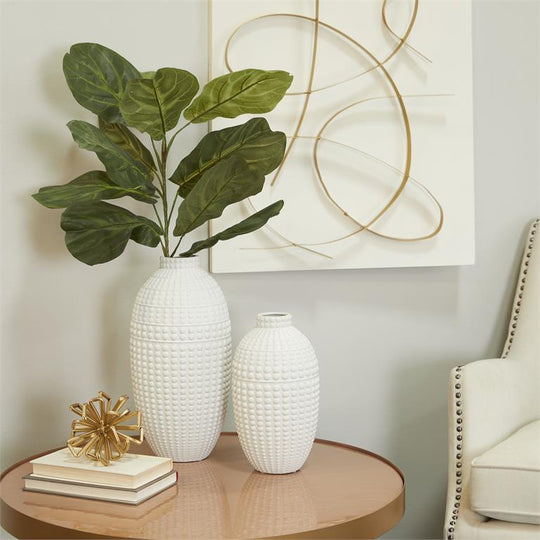 Embossed Tall Rounded Ceramic Vase Set