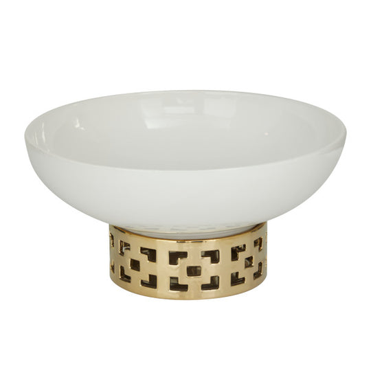 Wide Ceramic Geometric Decorative Bowl with Gold Base