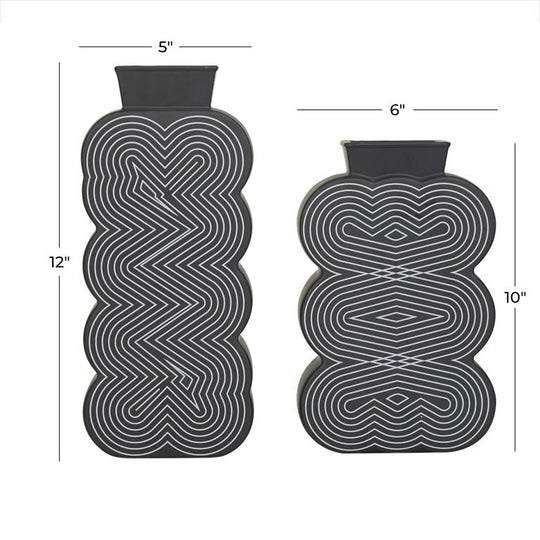 Curvy Swirled Patterned Ceramic Vase Set