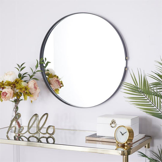 Thin Framed Round Wall Mirror, 26"