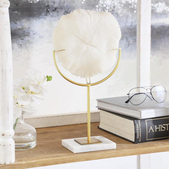 Handmade Polystone Coral Sculpture with Marble Base, 15"