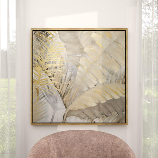 Gilded Palm Leaves Wall Art with Gold Frame