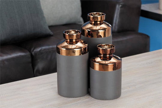 Copper Colorblock Topped Ceramic Vase Set