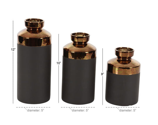 Copper Colorblock Topped Ceramic Vase Set