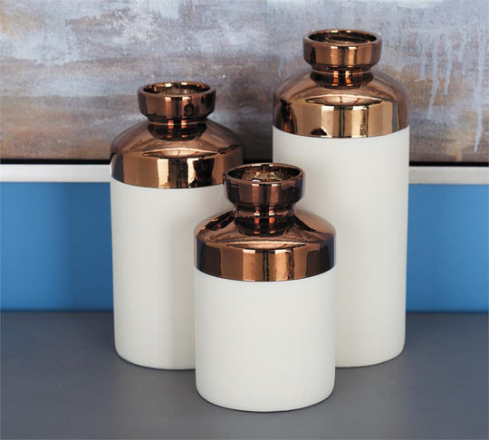 Copper Colorblock Topped Ceramic Vase Set