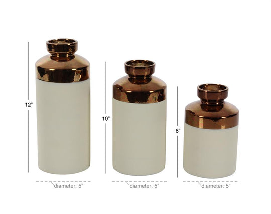Copper Colorblock Topped Ceramic Vase Set