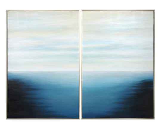 XL Ocean Horizon Wall Art Set with Silver Frame