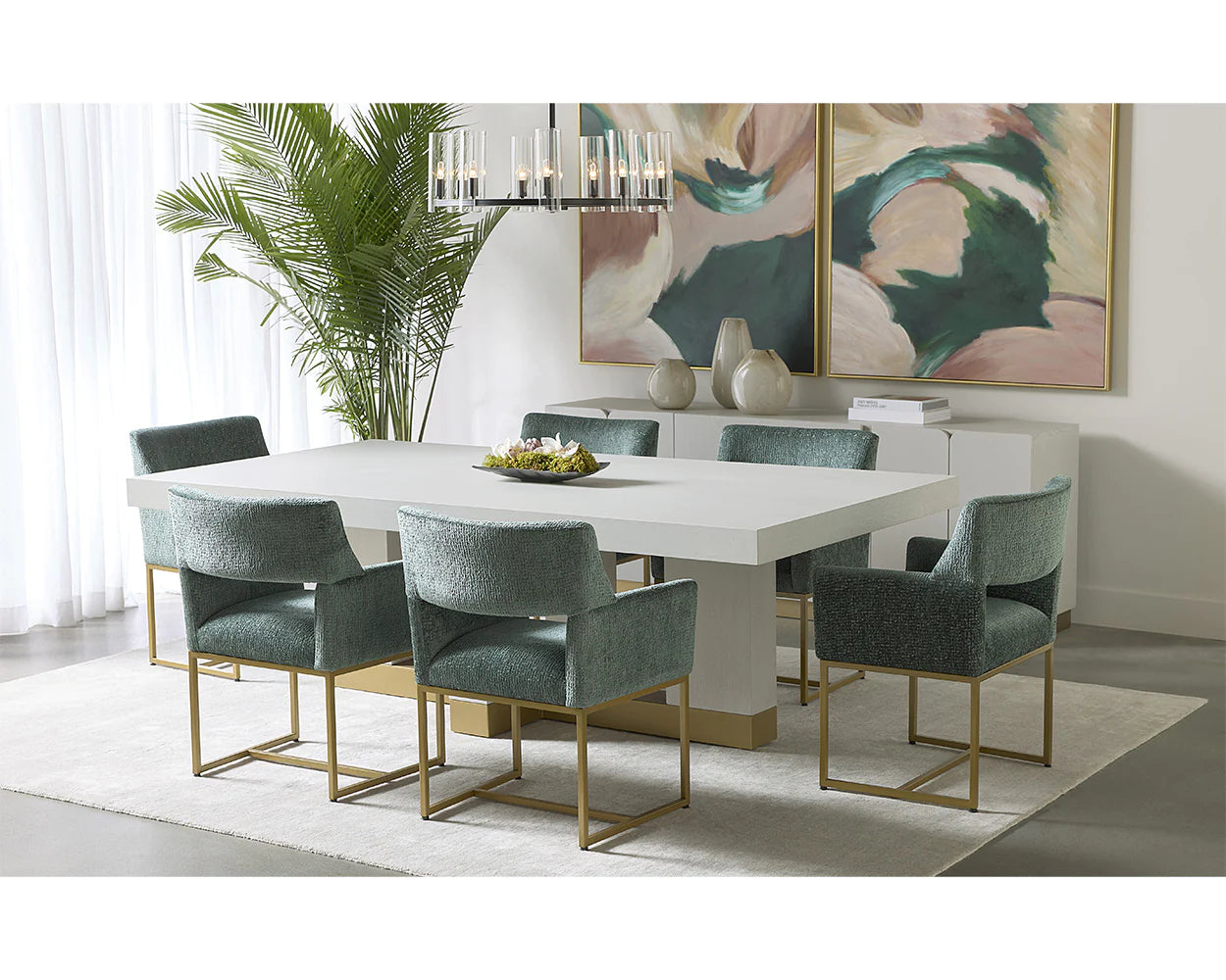 Aiyana Dining Table with matching Aiyana Dining Armchairs in Agave.