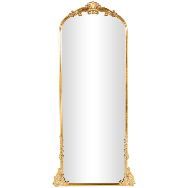 Metal Ornate Arched Baroque Floor Mirror, 66"