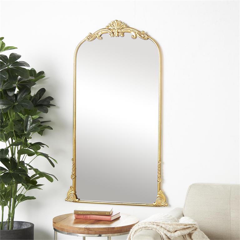 Metal Ornate Arched Baroque Floor Mirror, 48"