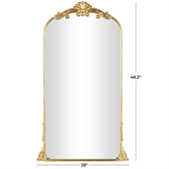 Metal Ornate Arched Baroque Floor Mirror, 48"