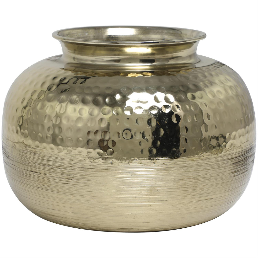 Round Aluminum Brushed Vase with Hammered Top, Small