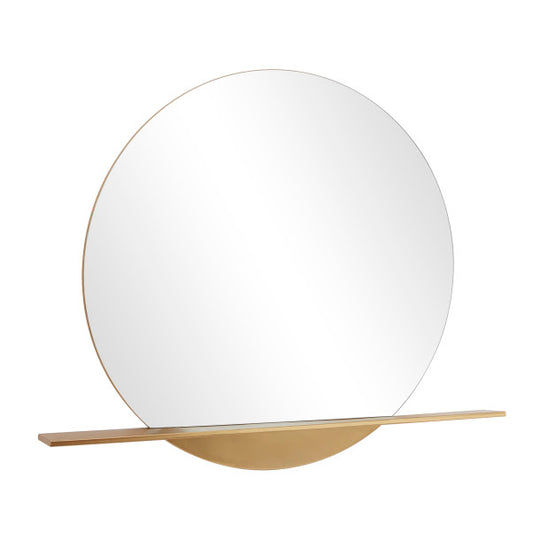 Large Metal Wall Mirror with Shelf, Round