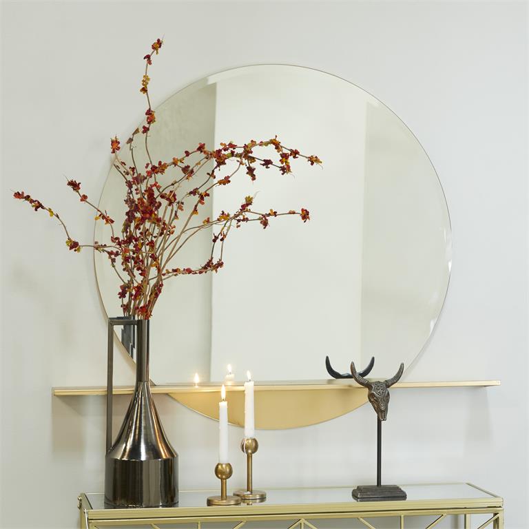 Large Metal Wall Mirror with Shelf, Round
