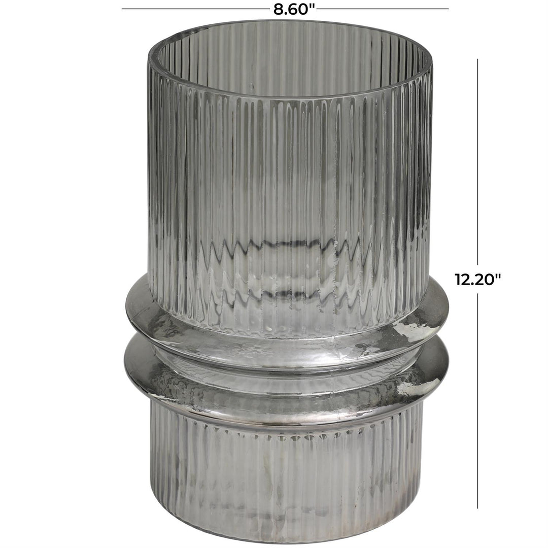 Glass Wide Ribbed Vase with Fluted Center