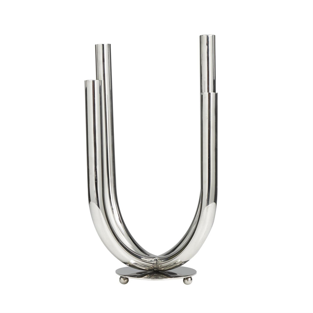 Stainless Steel Abstract U-Shaped Candelabra, 4 Holders