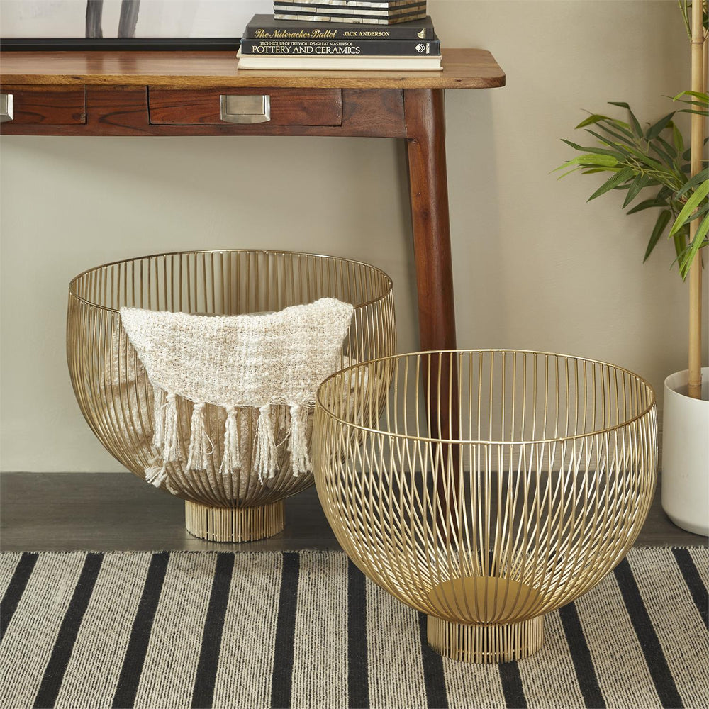 Large Decorative Metal Basket Set, Cage Design