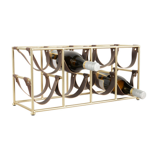 Metal and Leather Countertop Wine Rack, 8 Bottles