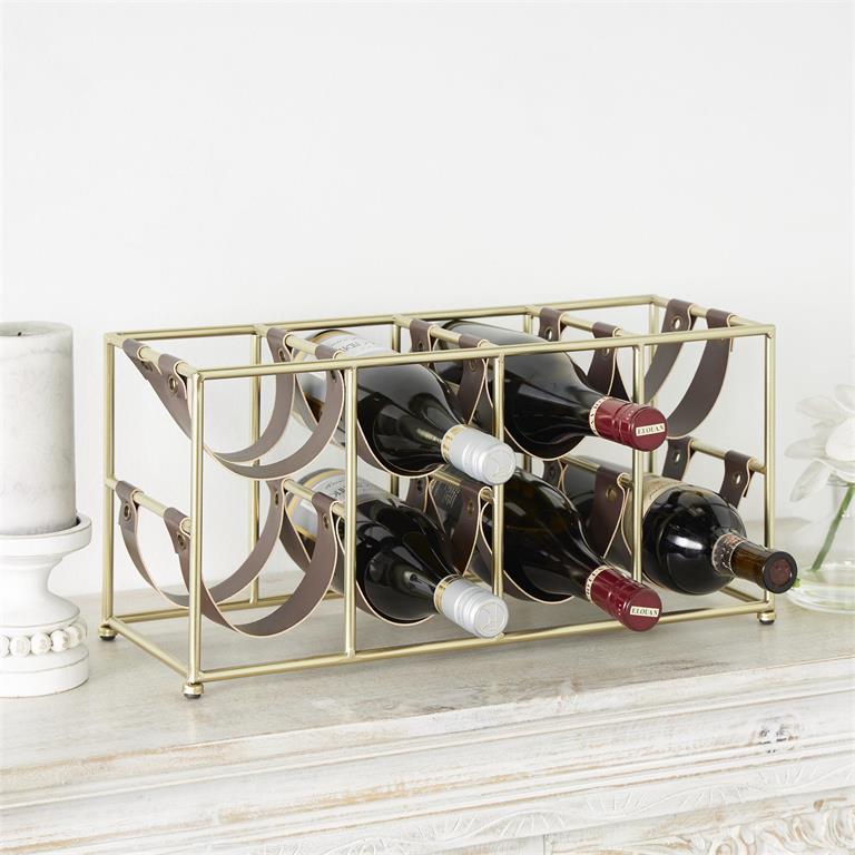 Metal and Leather Countertop Wine Rack, 8 Bottles