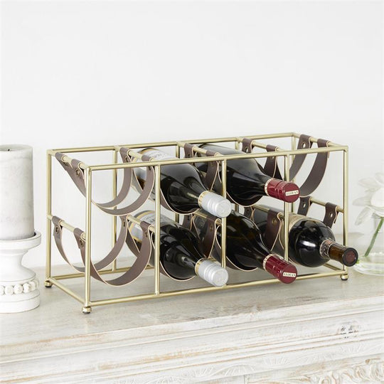 Metal and Leather Countertop Wine Rack, 8 Bottles