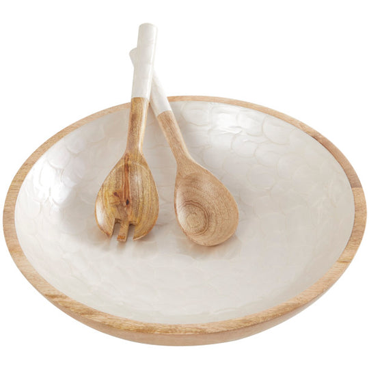 Enamel Dipped Mango Wood Decorative Bowl Set with Serving Utensils