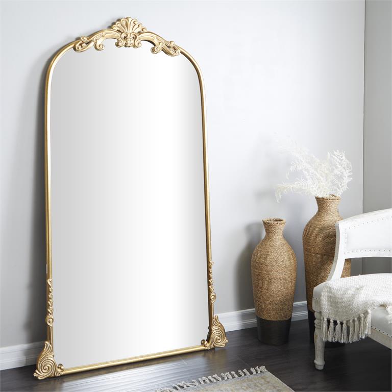 Metal Ornate Arched Baroque Floor Mirror, 72"