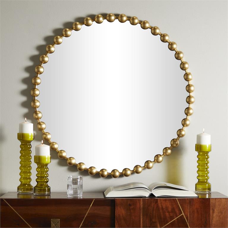 Metal Wall Mirror with Beaded Detailing