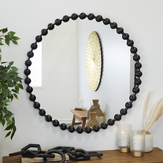 Metal Wall Mirror with Beaded Detailing