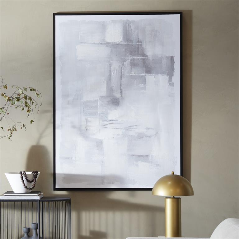 Whisper of Grey Textured Abstract XL Wall Art with Black Frame