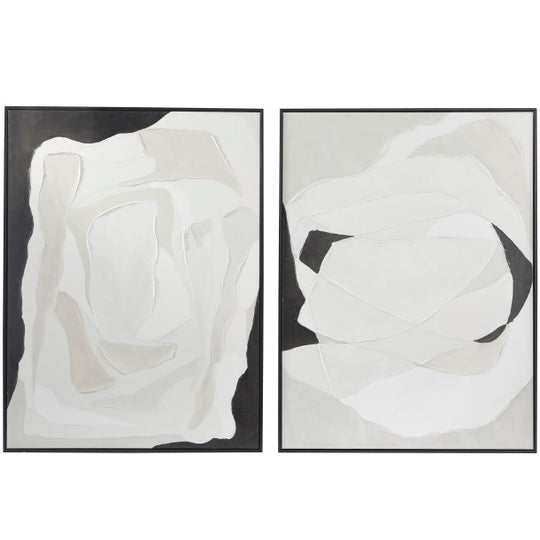 Hues of White Textured Abstract Wall Art with Black Accents Set